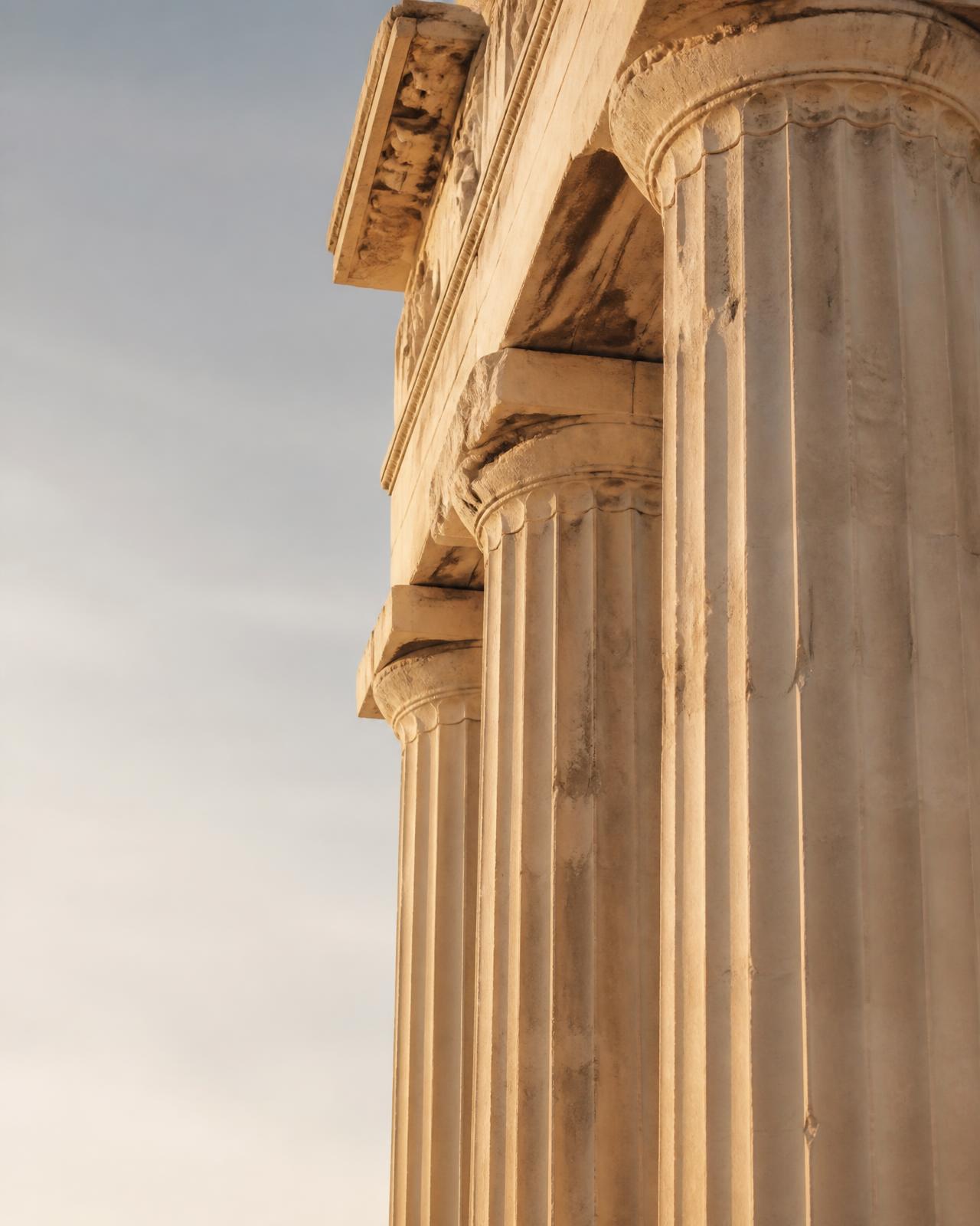 Marble columns of the Parthenon in soft morning light